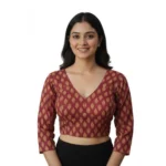 Maroon Ajrakh Cotton Halter Neck Padded Blouse