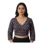 Navy Ajrakh Cotton Halter Neck Padded Blouse