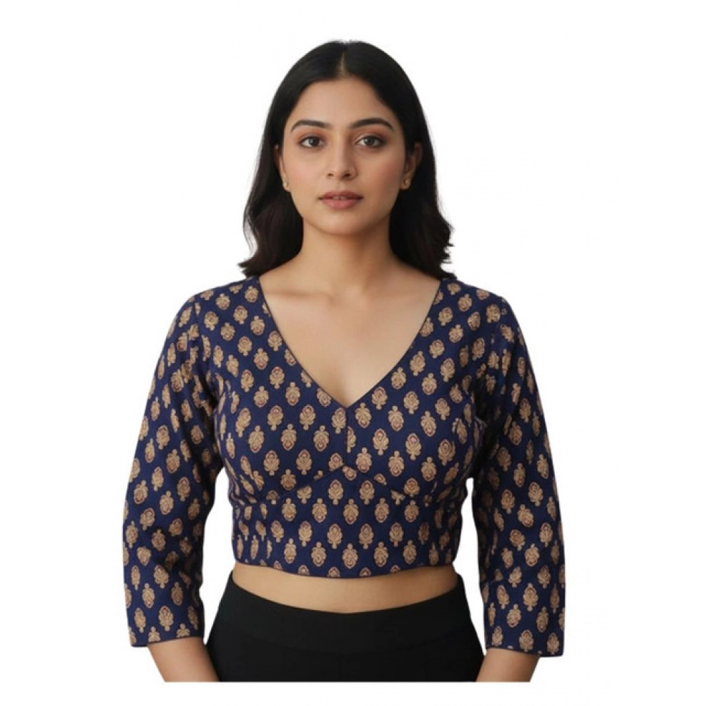 Navy Ajrakh Cotton Halter Neck Padded Blouse