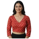 Red Ajrakh Cotton Halter Neck Padded Blouse