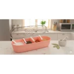 Generic Plastic 4 Grid Design Made In India Container with Spoon (Multicolor)