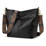 Black PU Leather Zipper Handbag for Women