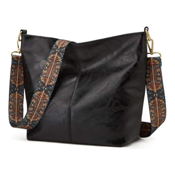 Black PU Leather Zipper Handbag for Women