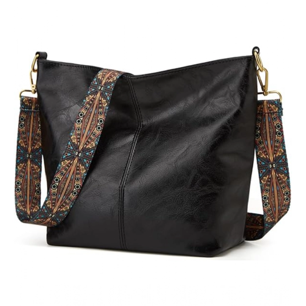 Black PU Leather Zipper Handbag for Women