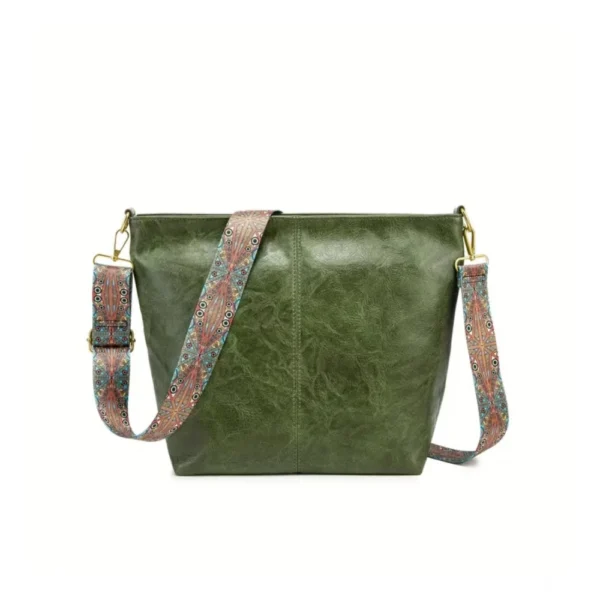 Green PU Leather Zipper Handbag for Women