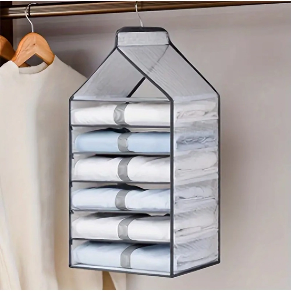 Premium hanging foldable fabric closet organizer with 6 shelves