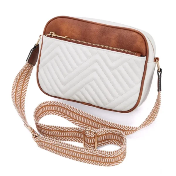 White PU Leather Zipper Sling Bag for Women