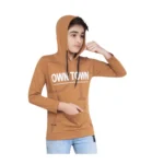 Brown Cotton Printed Hoodie for Boys