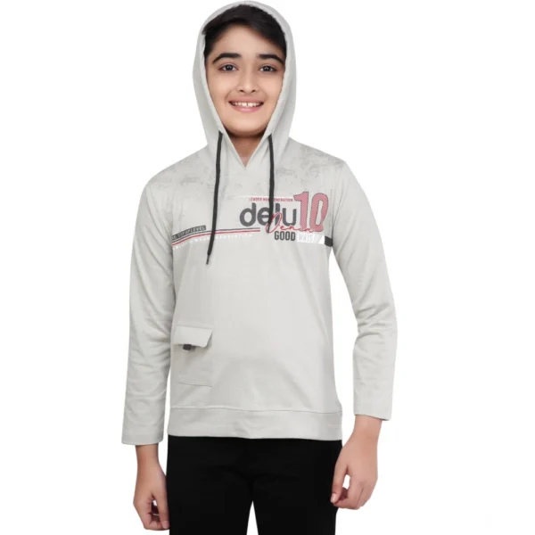 Grey Cotton Printed Hoodie for Boys