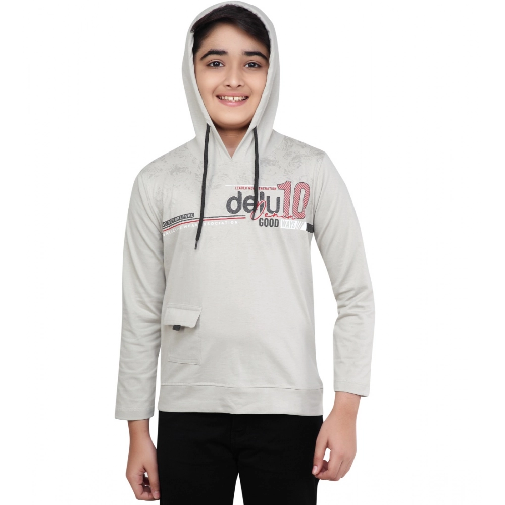 Grey Cotton Printed Hoodie for Boys