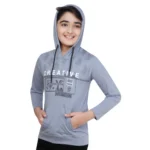 Steel Blue Cotton Printed Hoodie for Boys