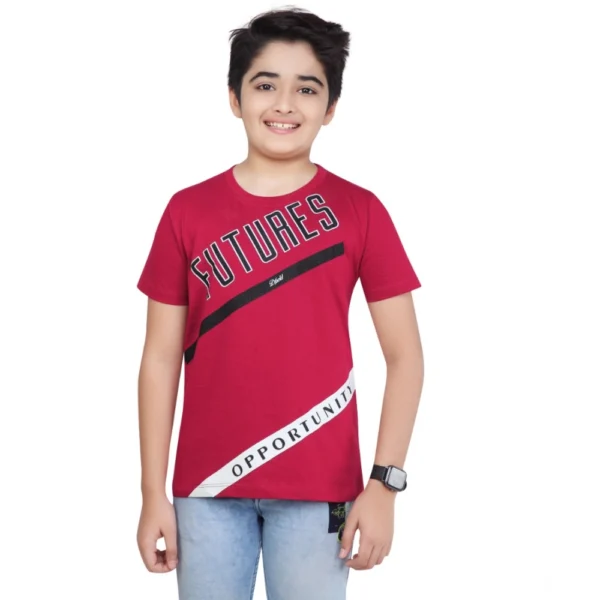 Maroon Cotton Graphic T-Shirt for Boys