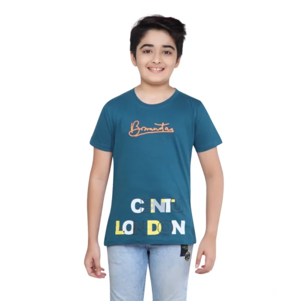 Teal Green Cotton Graphic T-Shirt for Boys
