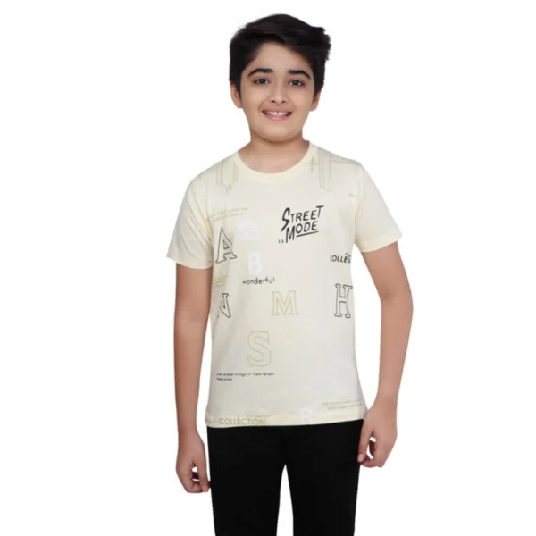 Boy's Beige Cotton Graphic T-Shirt