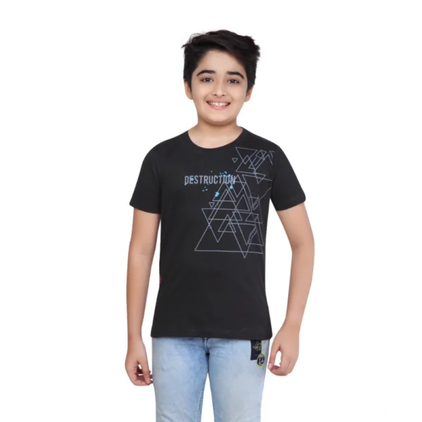 Boys Black Cotton Graphic T-Shirt