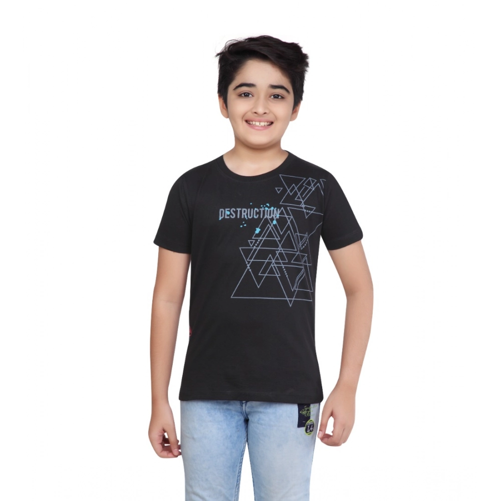 Boys Black Cotton Graphic T-Shirt