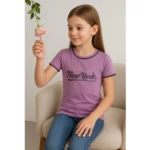 Generic Girl's Cotton Printeded Round Neck T-Shirt (Lavander) - Image 3