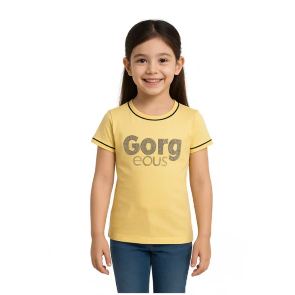 Girl's Yellow Cotton Printed T-Shirt