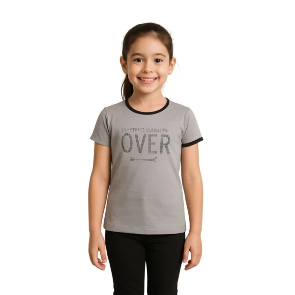 Girl's Grey Cotton Printed T-Shirt