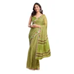 Olive Faux Linen Printed Ready-to-Wear Saree