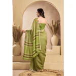 Generic Women's Faux_Linen Printed Ready-to-Wear Saree With Unstitched Blouse 5.5 Mtr (Olive) - Image 4