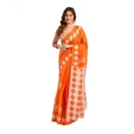 Orange Faux Linen Printed Ready-to-Wear Saree
