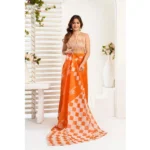 Generic Women's Faux_Linen Printed Ready-to-Wear Saree With Unstitched Blouse 5.5 Mtr (Orange) - Image 3