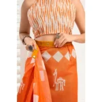 Generic Women's Faux_Linen Printed Ready-to-Wear Saree With Unstitched Blouse 5.5 Mtr (Orange) - Image 2