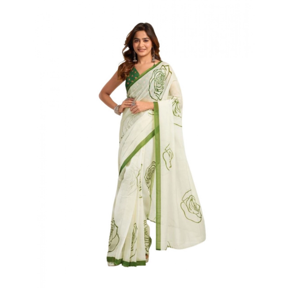 PID-64126-Womens-saree-with-Unstitched-Blouse-White-1-1000x1000-1.webp White Faux Linen Printed Ready-to-Wear Saree