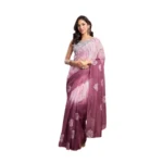 Elegant Wine Faux Linen Printed Ready-to-Wear Saree