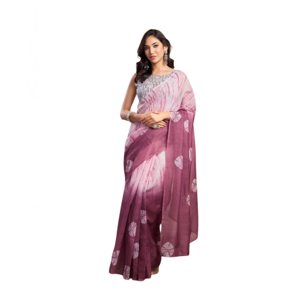 Wine Faux Linen Printed Saree