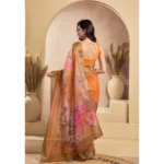 Generic Women's Faux_Linen Printed Ready-to-Wear Saree With Unstitched Blouse 5.5 Mtr (Orange) - Image 4