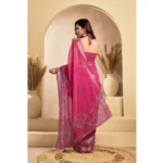 Generic Women's Faux_Linen Printed Ready-to-Wear Saree With Unstitched Blouse 5.5 Mtr (Pink) - Image 4