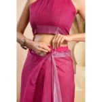 Generic Women's Faux_Linen Printed Ready-to-Wear Saree With Unstitched Blouse 5.5 Mtr (Pink) - Image 2