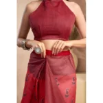 Generic Women's Faux_Linen Printed Ready-to-Wear Saree With Unstitched Blouse 5.5 Mtr (Red) - Image 2