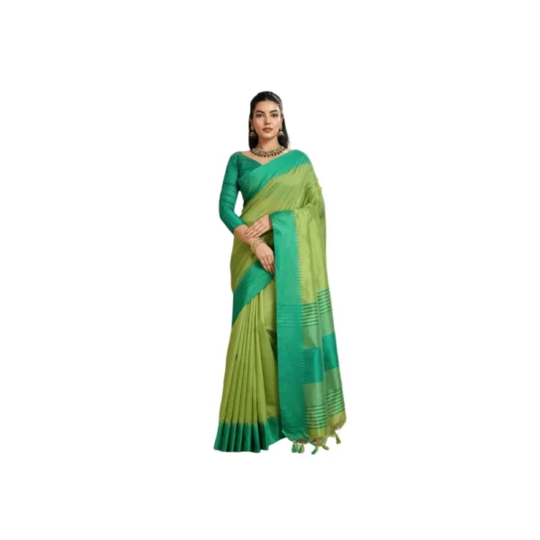 Parrot Green Raw Silk Woven Saree with Unstitched Blouse