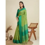 Generic Women's Raw_Silk Woven Saree With Unstitched Blouse 5.5Mtr (Parrot_Green) - Image 4