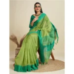Generic Women's Raw_Silk Woven Saree With Unstitched Blouse 5.5Mtr (Parrot_Green) - Image 2