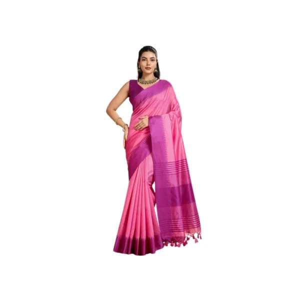 Pink Raw Silk Woven Saree with Unstitched Blouse