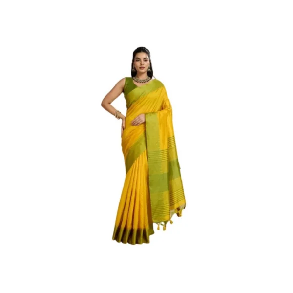 Yellow Raw Silk Woven Saree with Unstitched Blouse