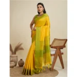 Generic Women's Raw_Silk Woven Saree With Unstitched Blouse 5.5Mtr (Yellow) - Image 4