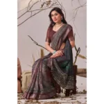 Printed Faux Linen Saree - Angle 2