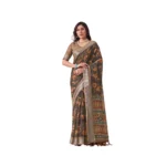 Slate Grey Faux Linen Printed Saree for Women