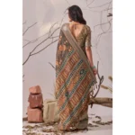 Generic Women's Faux_Linen Printed Saree With Unstitched Blouse 5.5Mtr (Slate_Grey) - Image 2
