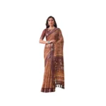 Bronze Faux Linen Printed Saree for Women