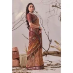 Generic Women's Faux_Linen Printed Saree With Unstitched Blouse 5.5Mtr (Bronze) - Image 4