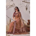 Generic Women's Faux_Linen Printed Saree With Unstitched Blouse 5.5Mtr (Bronze) - Image 3