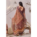 Generic Women's Faux_Linen Printed Saree With Unstitched Blouse 5.5Mtr (Bronze) - Image 2