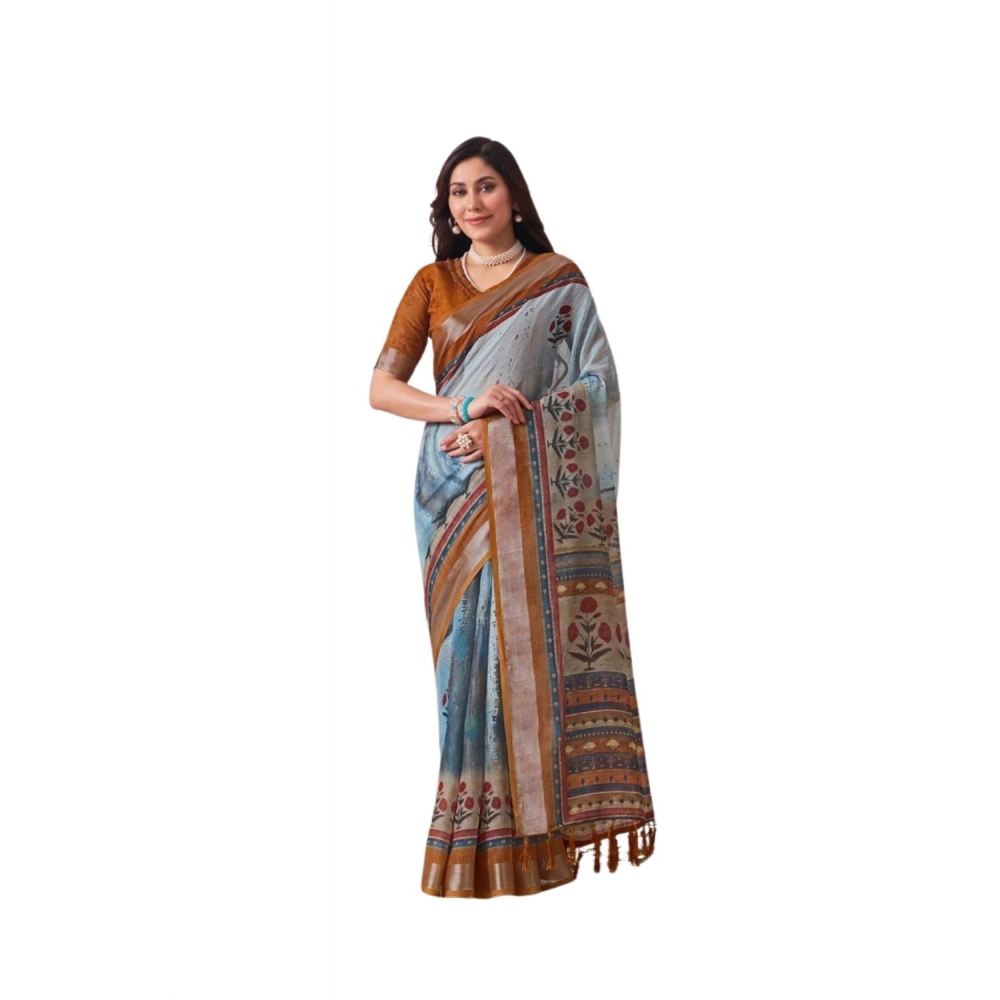 PID-64322-Women-s-Faux-Linen-Printed-Saree-With-Unstitched-Blouse-5-5-Mtr-Blue-1-1000x1000-1.webp Blue Faux Linen Printed Saree for Women