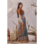 Generic Women's Faux_Linen Printed Saree With Unstitched Blouse 5.5Mtr (Blue) - Image 4